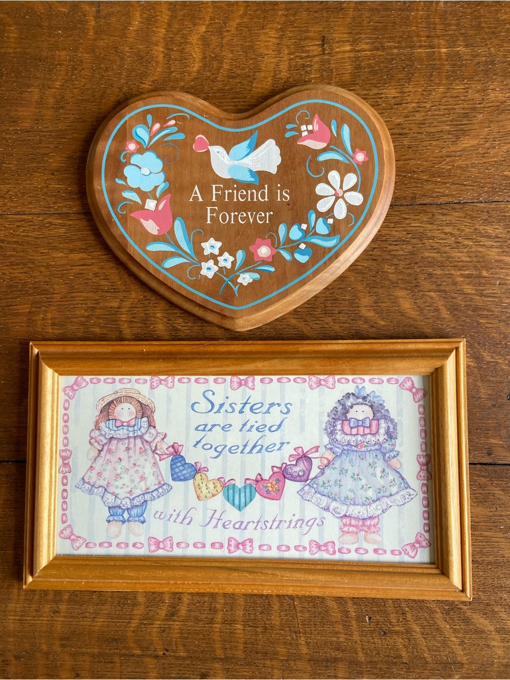 2pcs 90s Country Friends Wood Heart Plaque Sister Quote Framed Print Gift